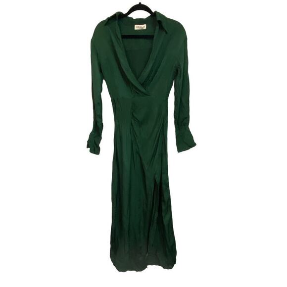 Nicholas Electra Forest Green Satin Maxi Dress Size 2